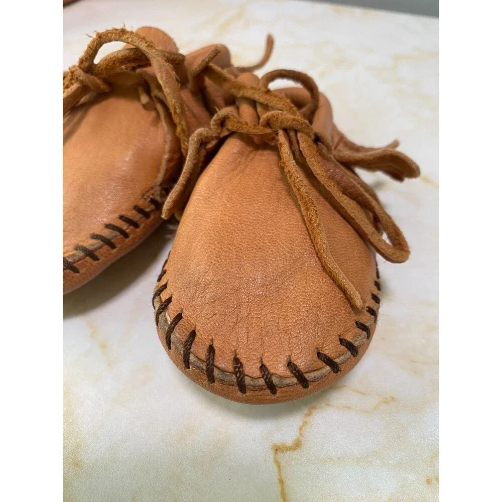 Vintage Taos size 20/4 Baby Tan Leather Fringe Moccasins